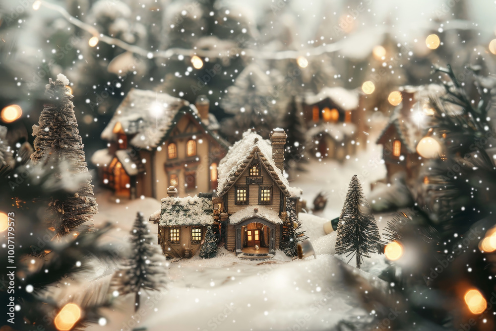 A small town with houses and trees covered in snow