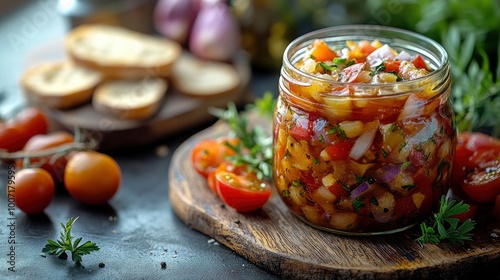Homemade Salsa in a Glass Jar with Fresh Ingredients