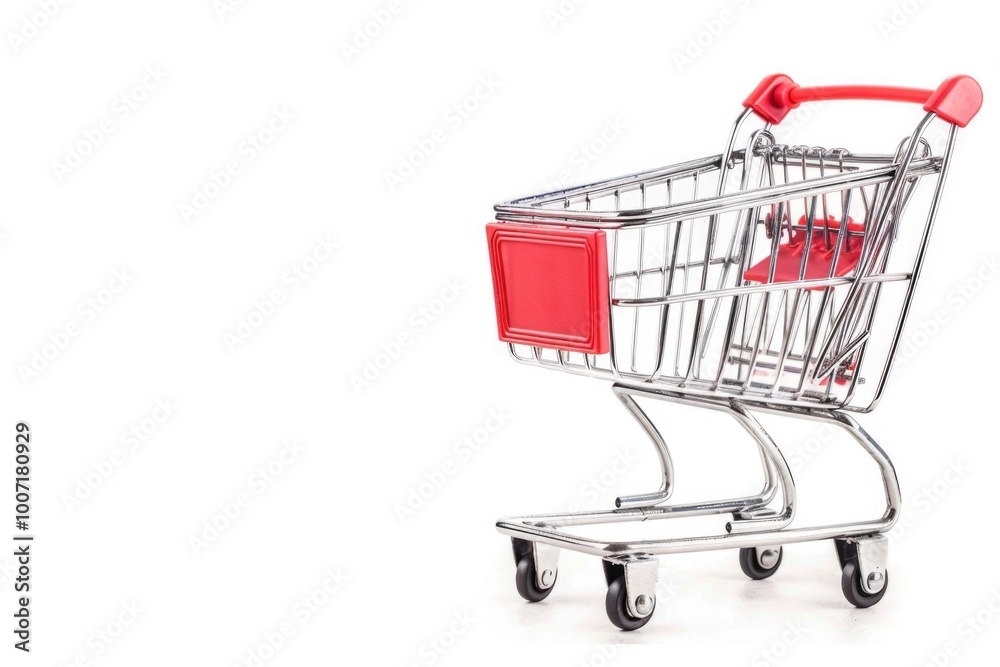 A small shopping cart on a clean white background A small shopping cart on a clean white background