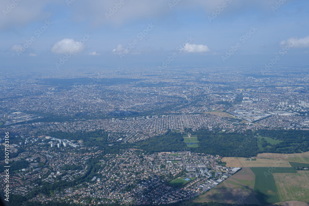 An aerial view of the south suburbs of Paris. France - September 1, 2024. 