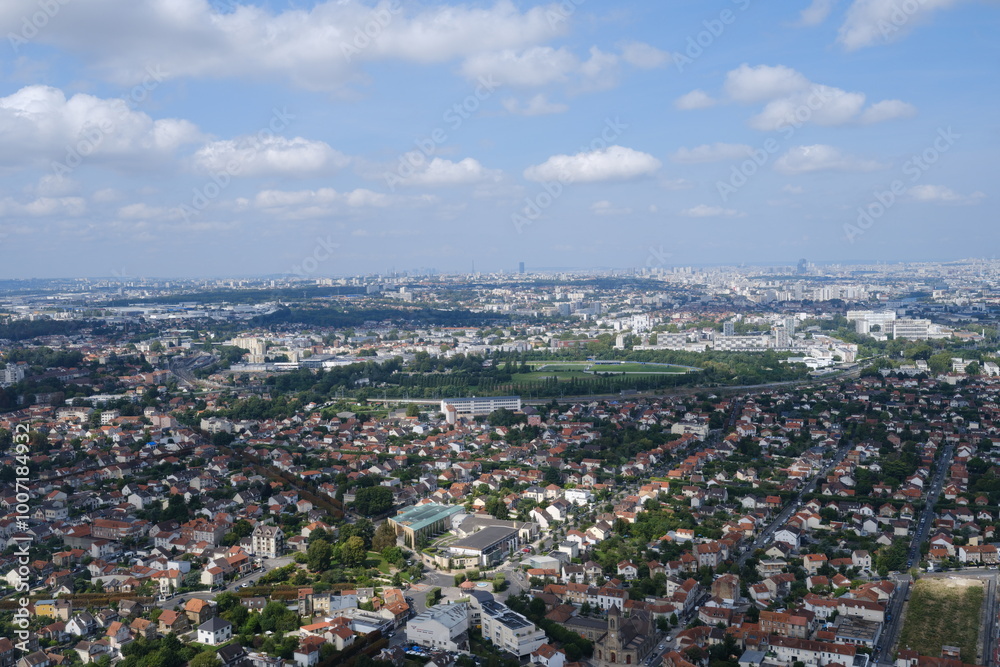An aerial view of the south suburbs of Paris. France - September 1, 2024. An aerial view of the south suburbs of Paris. France - September 1, 2024.