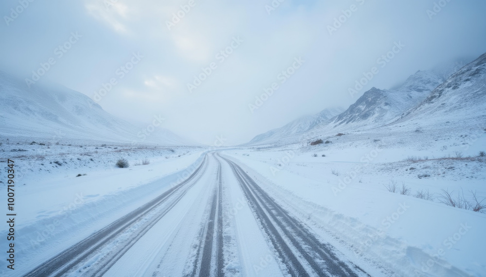 Empty Snowy Road in Vast Winter Landscape Empty Snowy Road in Vast Winter Landscape