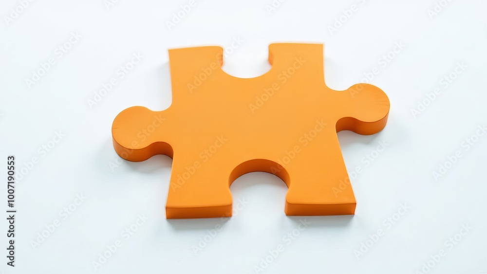 Fototapeta premium Picture of an orange puzzle piece that fits into a white puzzle. Teamwork, solutions, and problem-solving concepts are emphasized