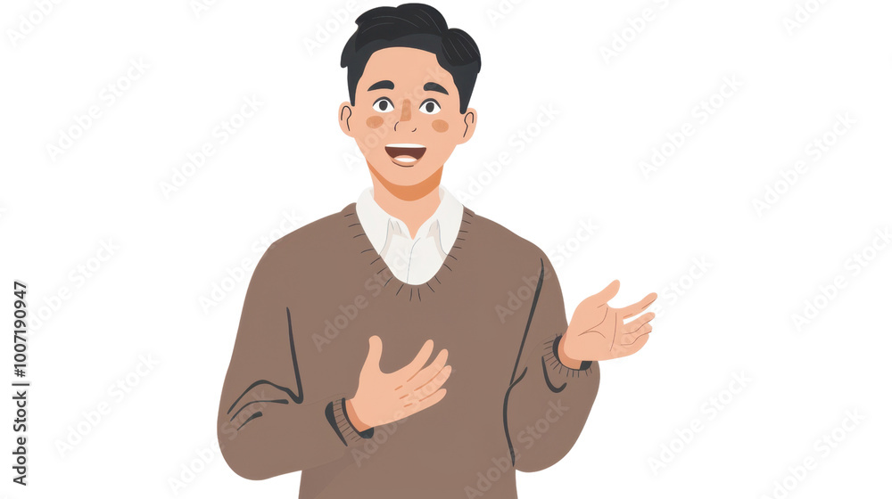 Illustration male business owner giving a motivational talk on white background
