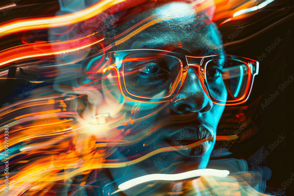 A man with glasses is in a blurry photo A man with glasses is in a blurry photo