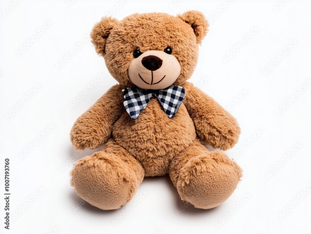 Soft teddy bear toy sitting against blank background, inviting warmth comfort. AI generated