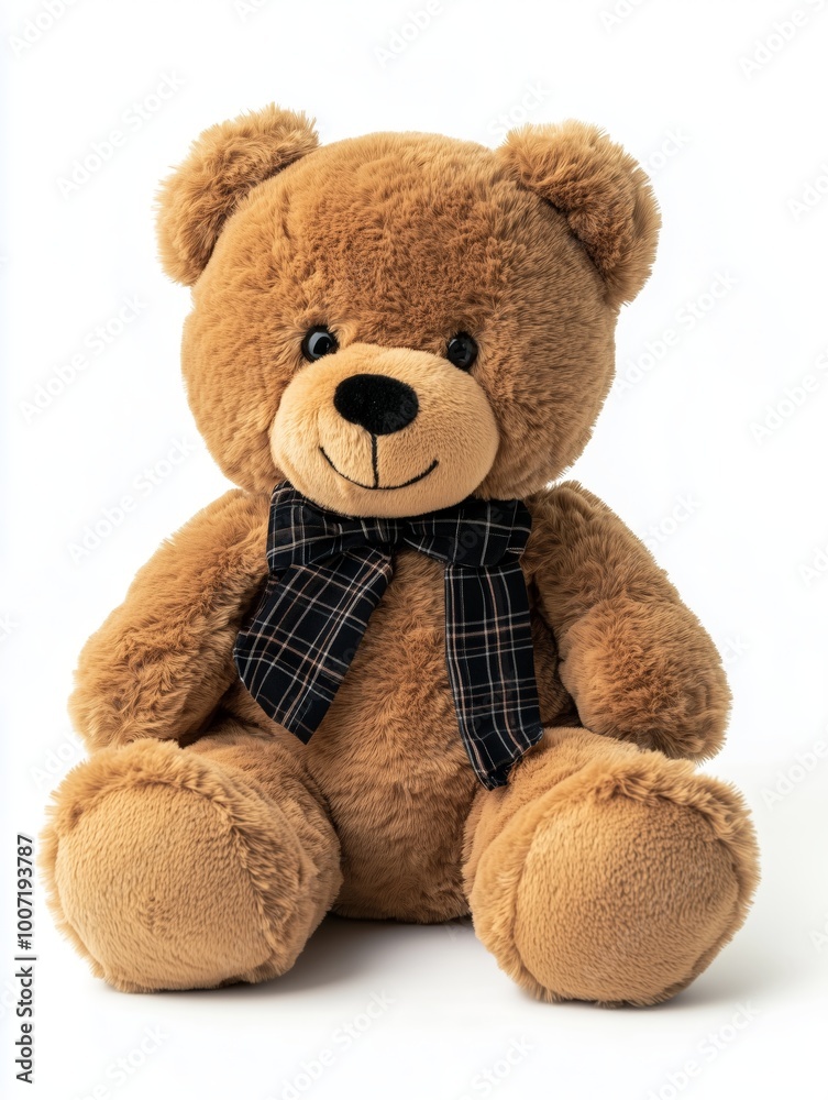 Fototapeta premium Soft teddy bear toy sitting against blank background, inviting warmth comfort. AI generated