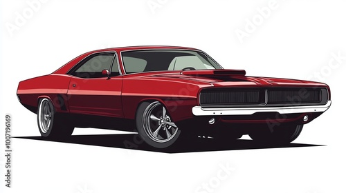 A retro muscle car vector illustration, showcasing a classic design with bold lines and vibrant colors, capturing the essence of vintage automotive style.