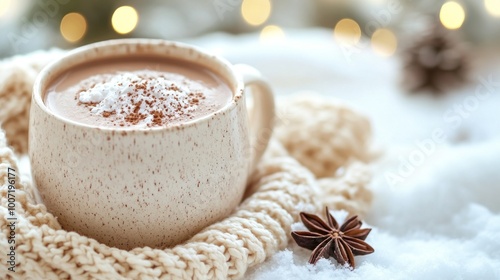 a hot chocolate drink with low-calorie sweeteners on a table, winter setting. Low-Calorie Alternatives, Artificial Sweeteners, Sugar Substitutes, Diet Options