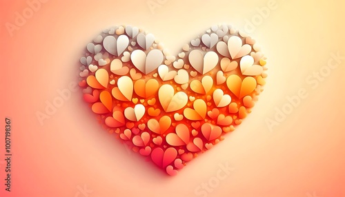 background with orange 3D heart in abstract style for banner or greeting card,generative ai