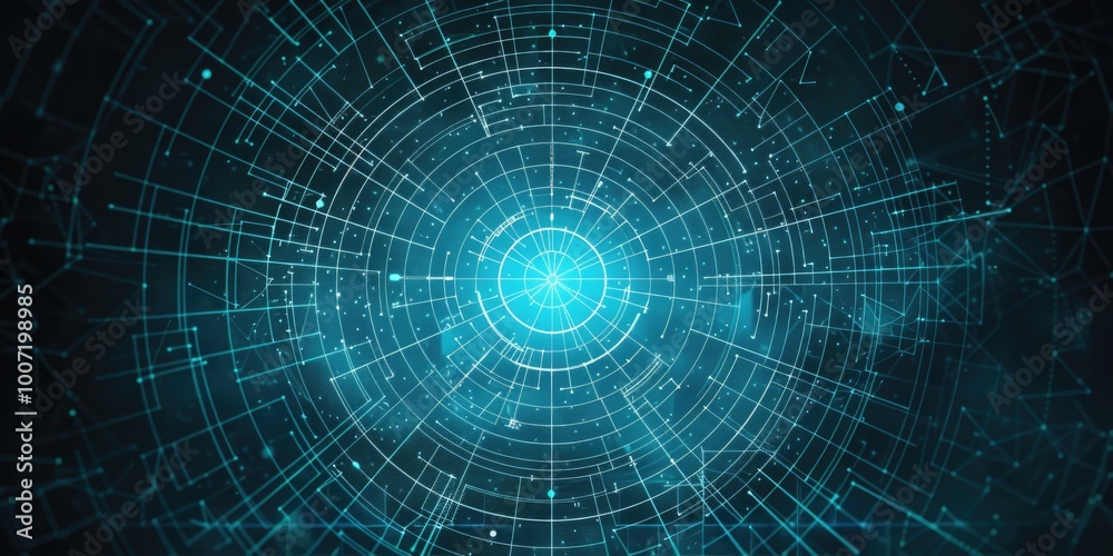 Fototapeta premium Geometric design featuring blue and black lines and dots on a textured background