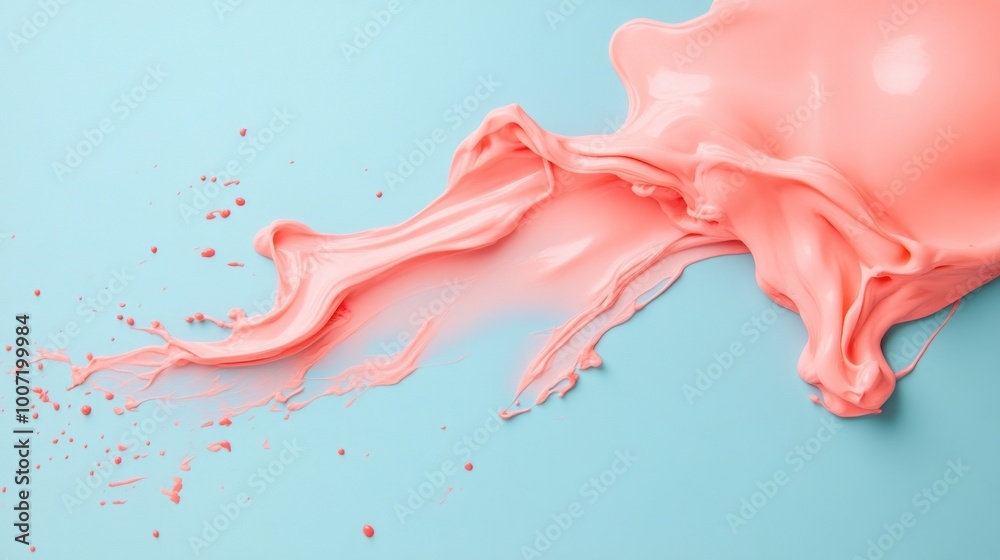 Abstract pink paint splatter on a blue background. Abstract pink paint splatter on a blue background.