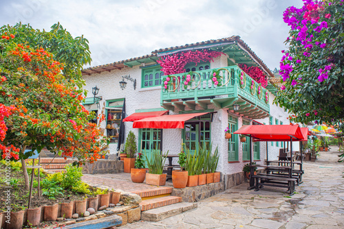 Little Town Boyacense: Colonial House with Green Details in Duitama, Boyacá, Colombia photo