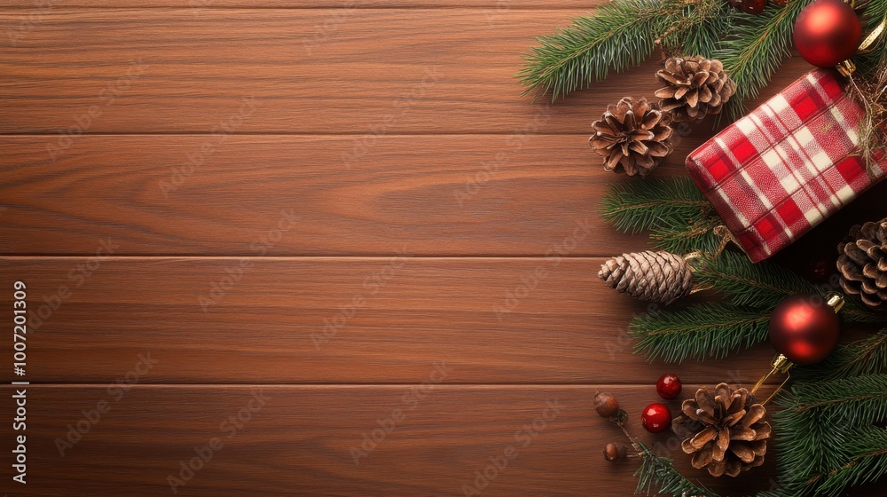 Rustic Christmas postcard with wood textures, pine cones, and plaid patterns, giving off a cozy, handmade vibe. Rustic Christmas postcard with wood textures, pine cones, and plaid patterns, giving off a cozy, handmade vibe.