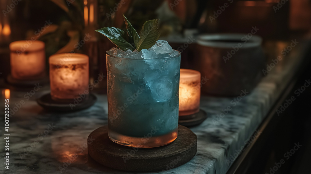 Blue cocktail with crushed ice