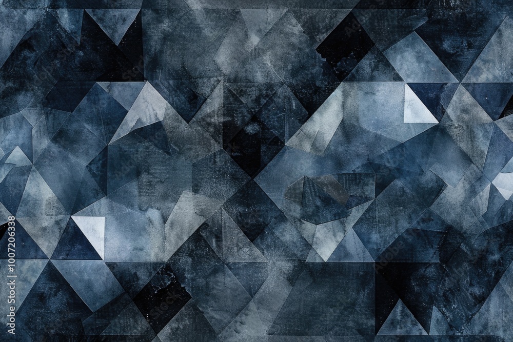 Abstract art featuring blue and black shapes, triangles and geometric forms Abstract art featuring blue and black shapes, triangles and geometric forms