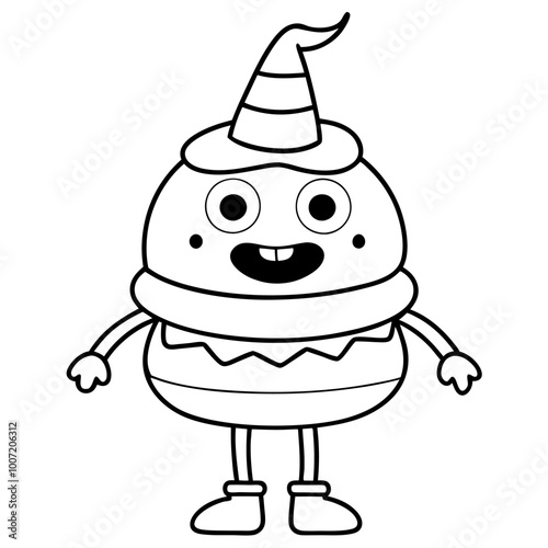 A cute funny children halloween burger  icon silhouette vector on white background.	