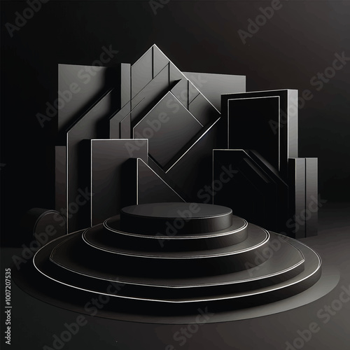 Black geometric podium Dark background