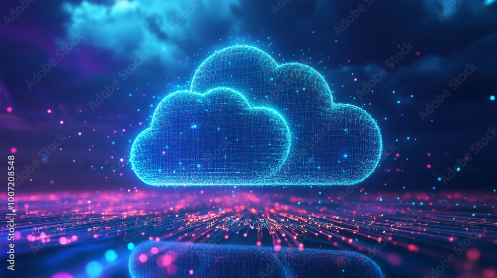 High-Tech Cloud Storage Banner Featuring Fiber Optic Data Network High-Tech Cloud Storage Banner Featuring Fiber Optic Data Network