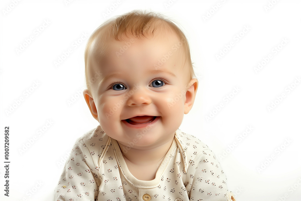 Adorable cute baby with blue eyes smiling isolated on a white background Adorable cute baby with blue eyes smiling isolated on a white background