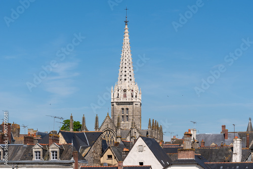 The spire of the Notre-Dame church of the city of Vitré (Vitre, Ille-et-Vilaine, Bretagne, France)