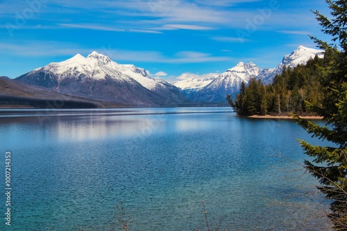 Spring on Lake McDonald in Glacier National Park Montana. photo