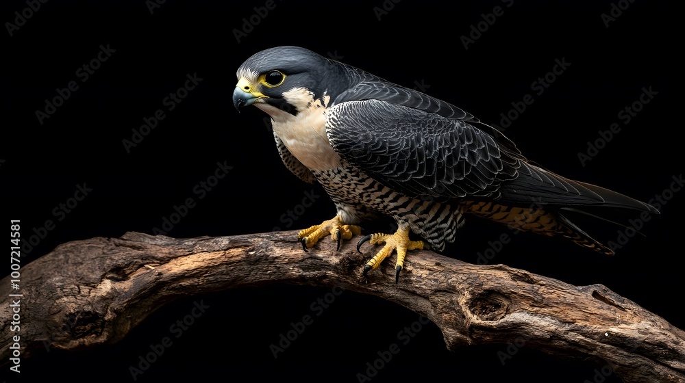 Peregrine Falcon Bird Perched on a Branch on a Black Background, Realistic Photo, Wallpaper, Cover and Screen for Smartphone, PC, Laptop, 9:16 and 16:9 Format Peregrine Falcon Bird Perched on a Branch on a Black Background, Realistic Photo, Wallpaper, Cover and Screen for Smartphone, PC, Laptop, 9:16 and 16:9 Format