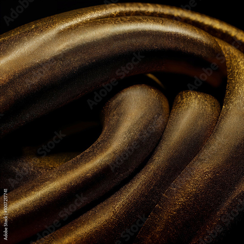 Snake rings, a reptile with golden dark skin and scales twisted into a ball, abstract illustration.