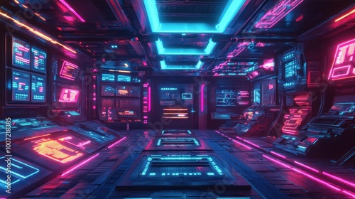 Wallpaper Mural Futuristic corridor with pink and blue neon lights. Torontodigital.ca