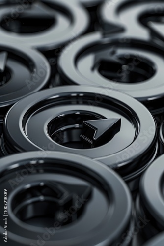 A close-up shot of a collection of black speakers