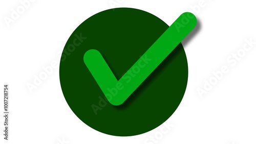 Green Tick Mark, Check Mark on Green Circle, Right Anwer Yes Voting Mark 4k Animation Video Footage with Alpha Channel