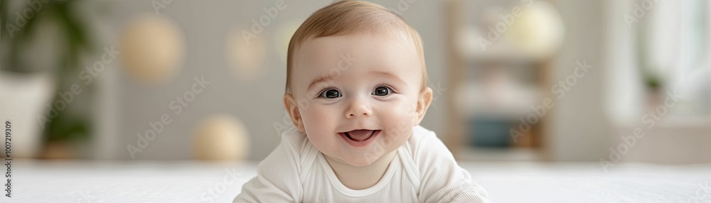 Adorable Baby Smiling with Joyful Expression, Capturing the Essence of Innocence and Happiness in a Heartwarming Moment of Childhood Delight Adorable Baby Smiling with Joyful Expression, Capturing the Essence of Innocence and Happiness in a Heartwarming Moment of Childhood Delight