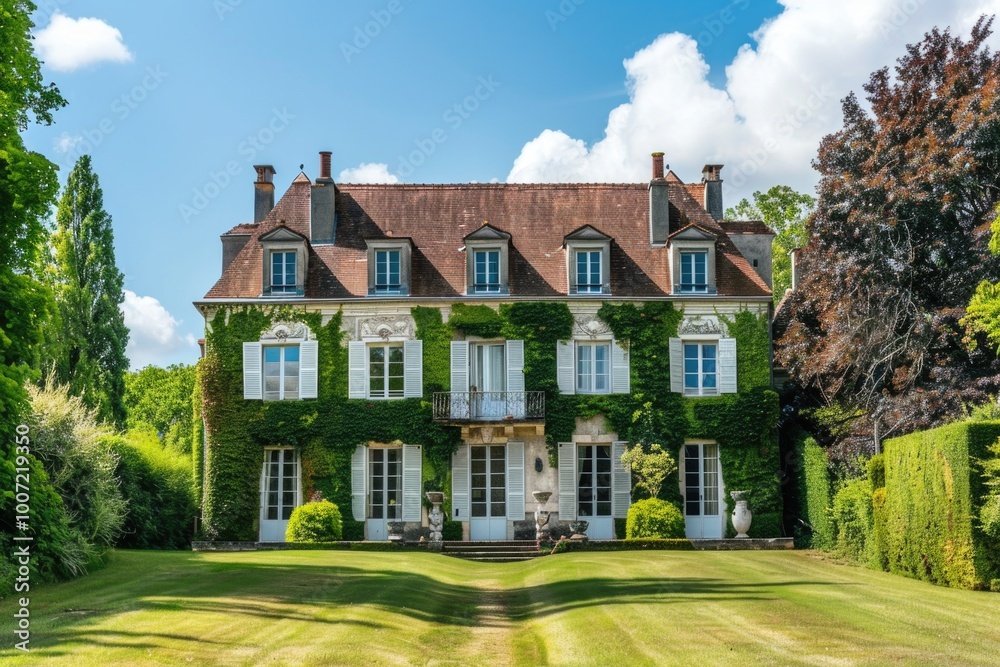 A large house with overgrown vines and ivy covering the walls, suitable for use in history or fantasy scenes A large house with overgrown vines and ivy covering the walls, suitable for use in history or fantasy scenes