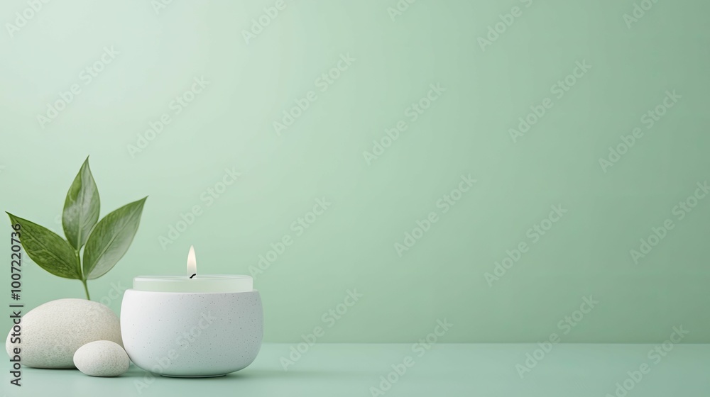Serene Arrangement of a Flickering Candle Beside a Lush Green Plant, Evoking a Sense of Calm and Natural Tranquility in a Cozy Indoor Setting Serene Arrangement of a Flickering Candle Beside a Lush Green Plant, Evoking a Sense of Calm and Natural Tranquility in a Cozy Indoor Setting