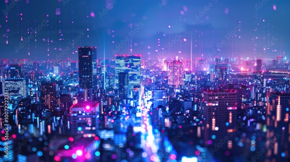 Nighttime city scene with numerous bright lights Nighttime city scene with numerous bright lights