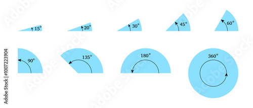 Geometric Mathematical Circle Angles Illustration of Degrees Set