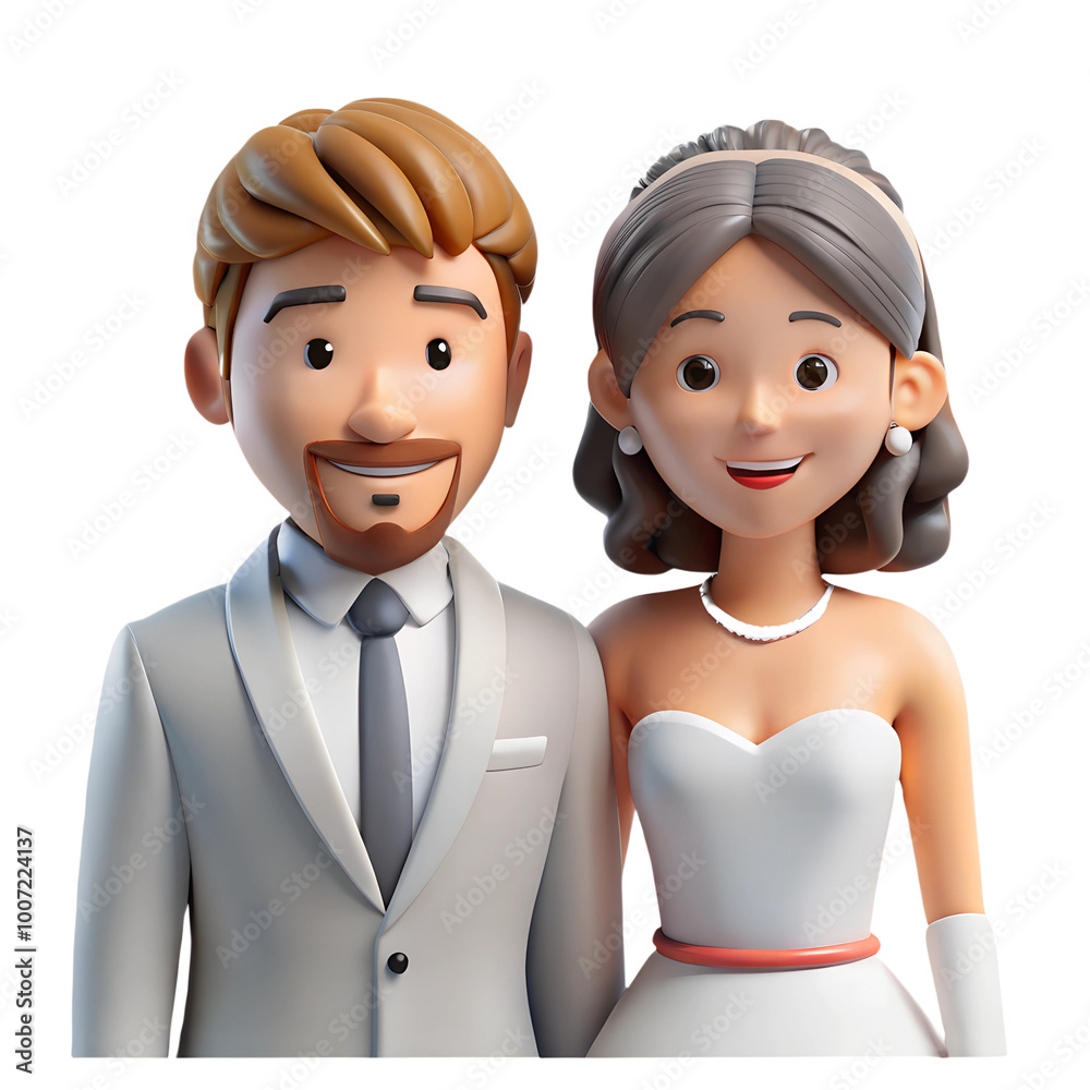 Couple of groom and bride 3d illustration isolated on the transparent background. Wedding concept design Couple of groom and bride 3d illustration isolated on the transparent background. Wedding concept design