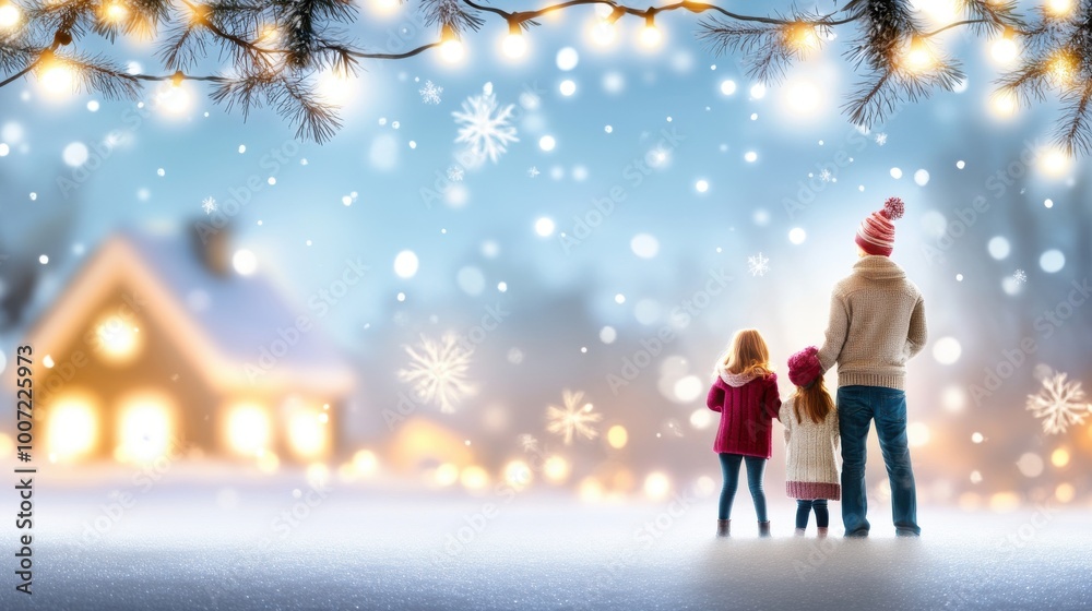 Whimsical Christmas card with space for a family photo, featuring twinkling lights, snowflakes, and a festive winter scene. Whimsical Christmas card with space for a family photo, featuring twinkling lights, snowflakes, and a festive winter scene.