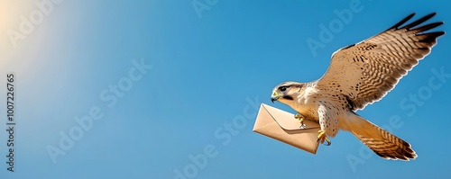 Falcon Carrying an Envelope in Flight.
