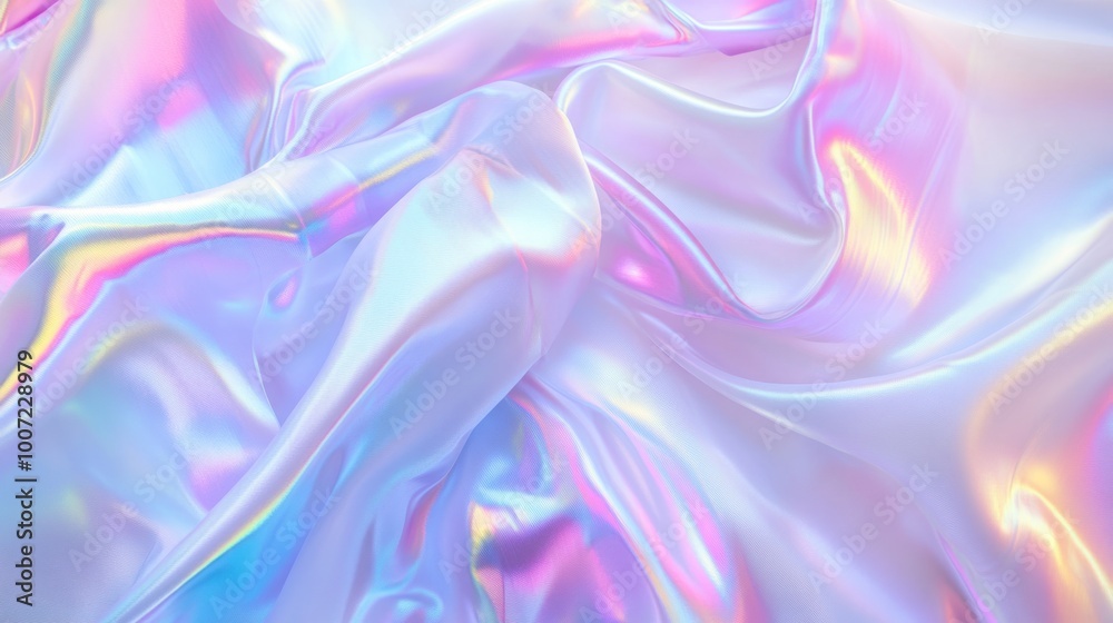 Obraz premium Abstract iridescent holographic background with light blue, pink, and purple colors.