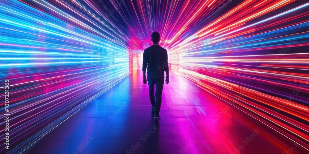 a man walking through a tunnel of light a man walking through a tunnel of light
