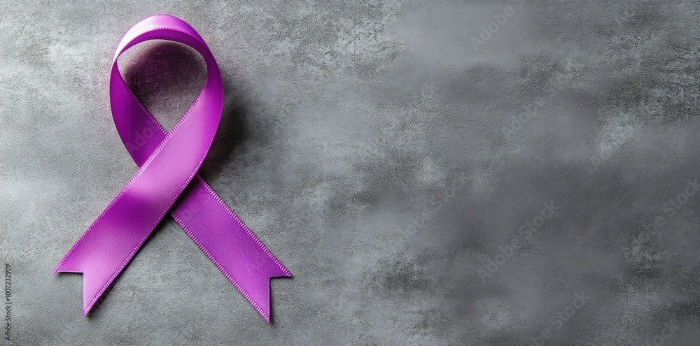 Purple ribbon on a grey background. symbol for Alzheimer's disease ...