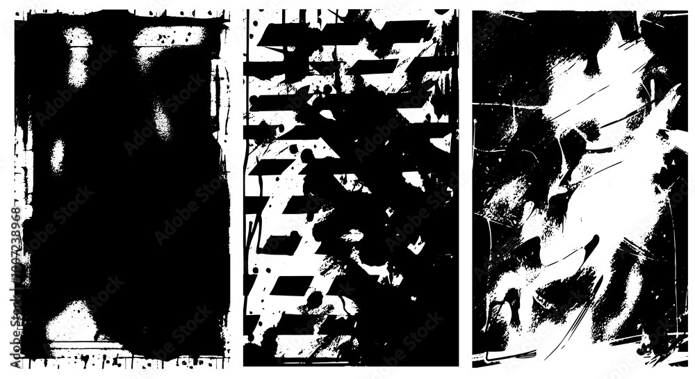 A set of grunge textures in black and white A set of grunge textures in black and white