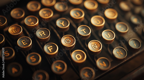 Close-up of an old typewriter keyboard with worn keys.