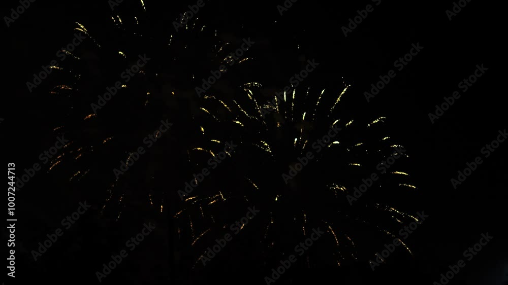 Golden green sparks scatter fireworks on the black night sky Golden green sparks scatter fireworks on the black night sky