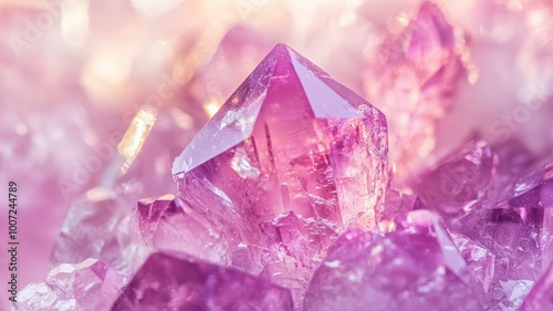 Detailed view of kunzite showcasing its soft pink and purple crystals in a macro shot. photo