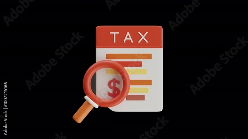 Tax Document with Magnifying Glass 3D Icon Animation