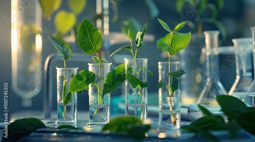 Green technology in the laboratory plants growing in beakers and test tubes