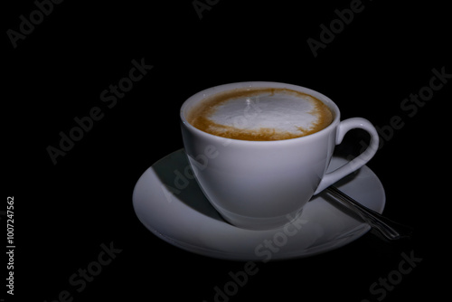 Coffee cup isolated on black background with clipping path and reflection