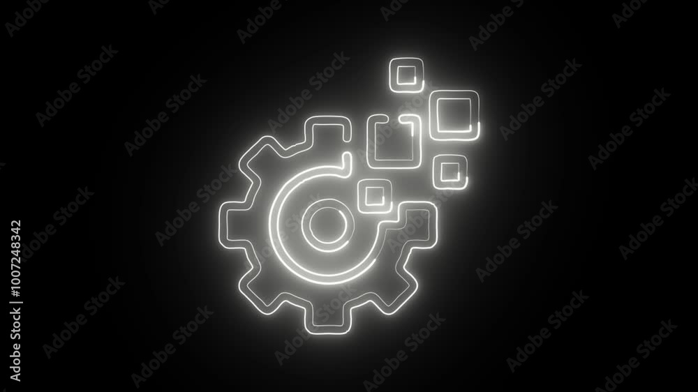 Glowing Neon Technology Icon Isolated on Black Background. HD Video Motion Graphic Animation Glowing Neon Technology Icon Isolated on Black Background. HD Video Motion Graphic Animation